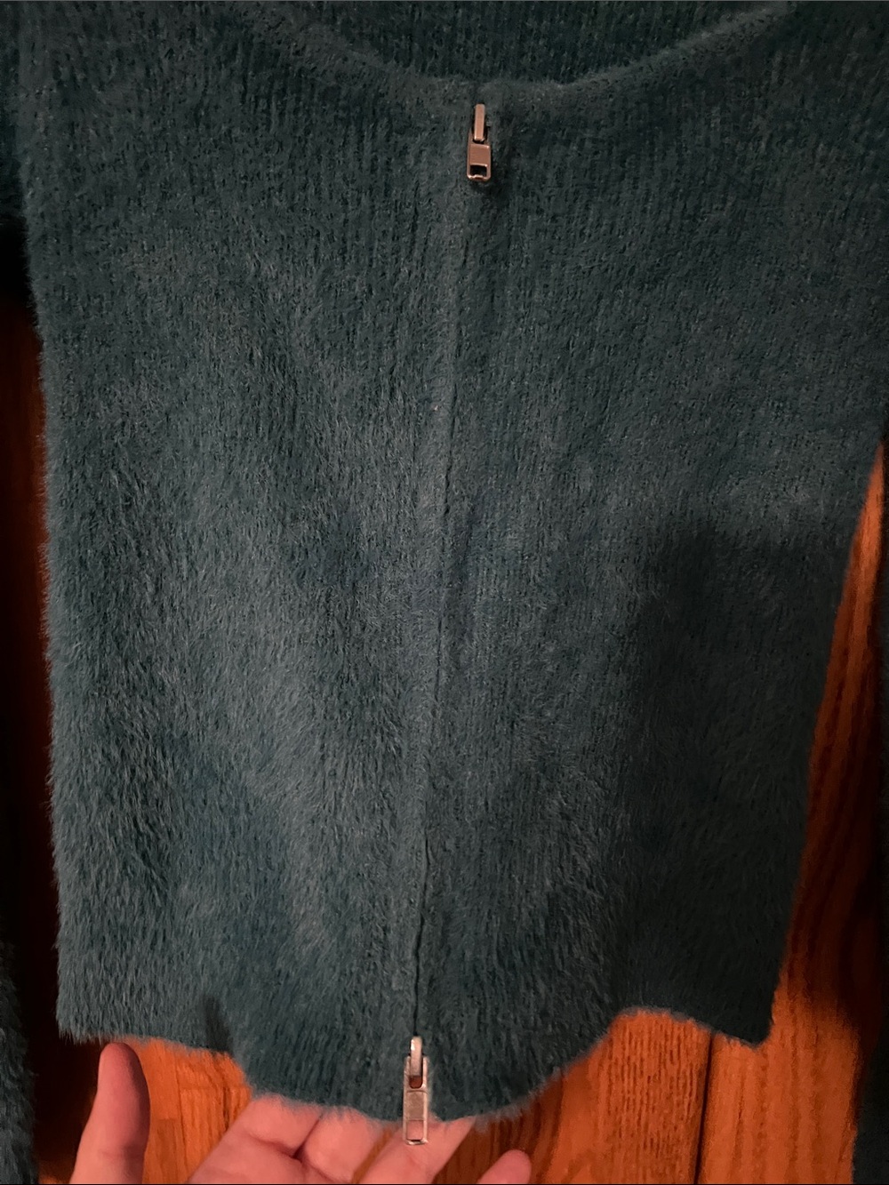 Sincerely Jules size small fuzzy double zip teal green sweater - Picture 3 of 5